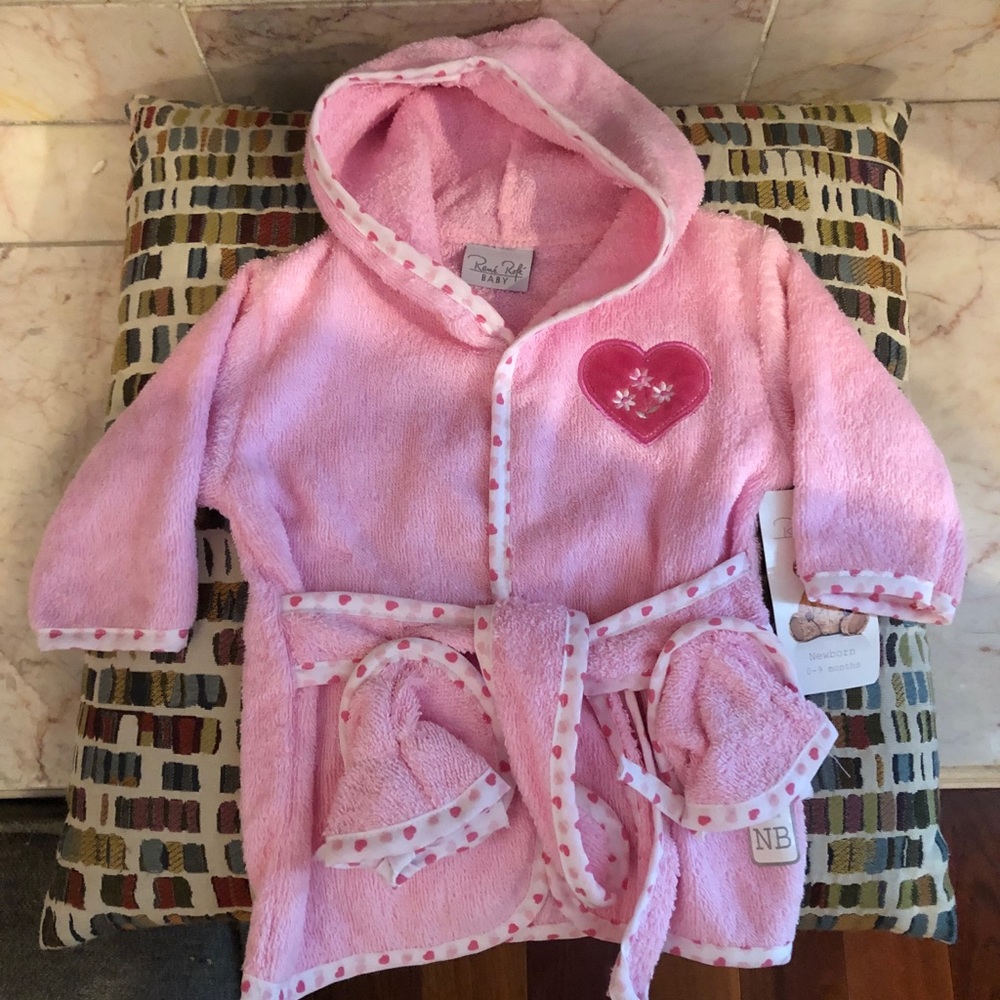 New pink and white baby robe and booties